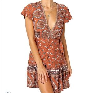 ZESICA WRAP Bohemian Ruffle Mini Dress